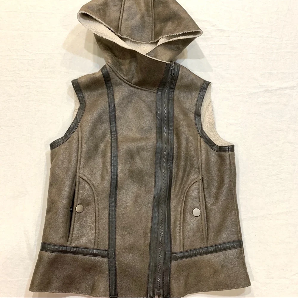 Bernardo Faux Leather Fleece Lined Hooded Vest